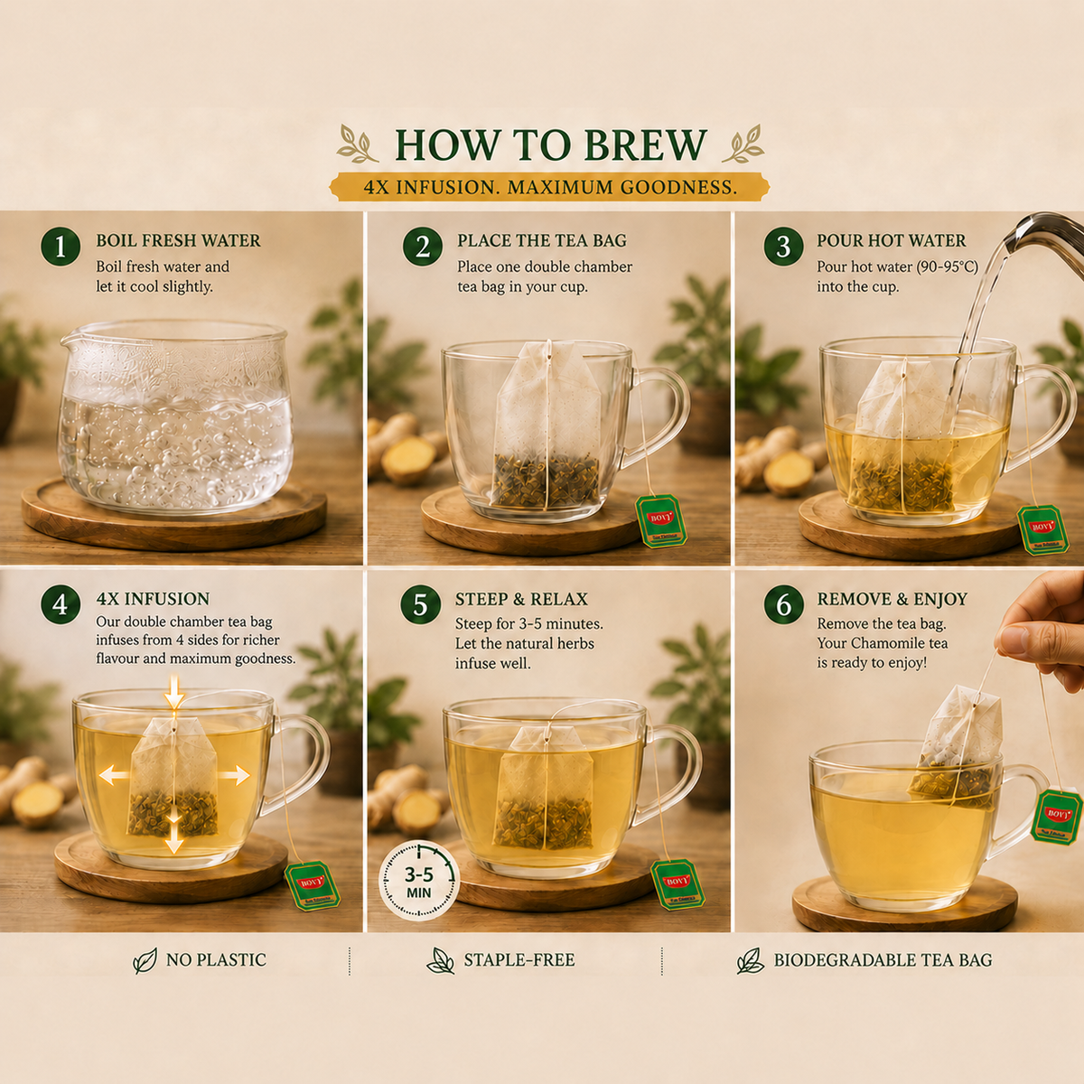BOVI Chamomile Herbal Tea, 30 Infusion Bags