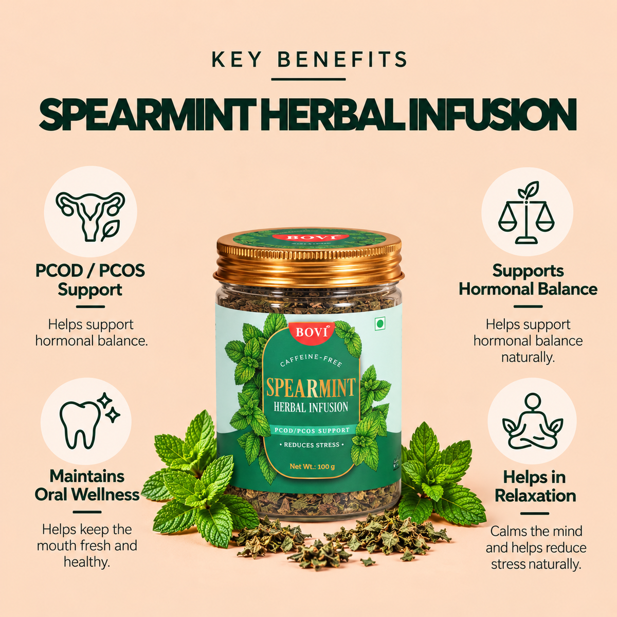 BOVI Spearmint Herbal Loose Leaf Tea, 100G