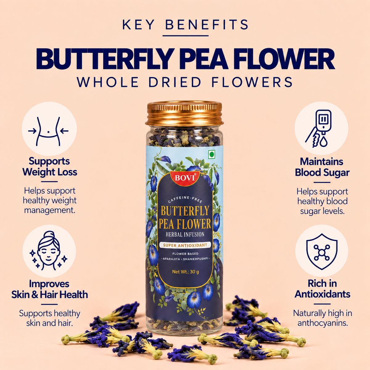 BOVI Butterfly Pea Flower Loose Petals, 30g