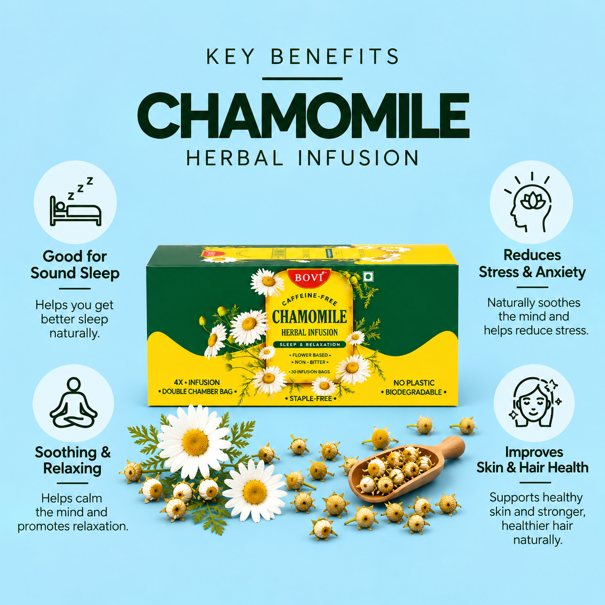 BOVI Chamomile Herbal Tea, 30 Infusion Bags