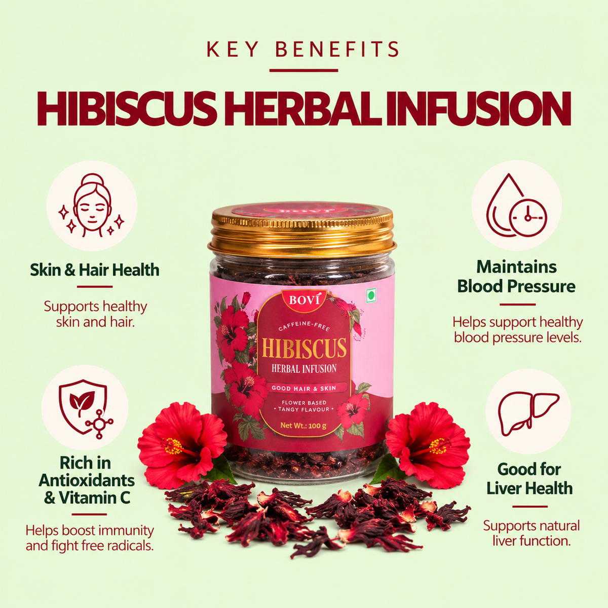 BOVI Hibiscus Loose Petal Tea, 100g