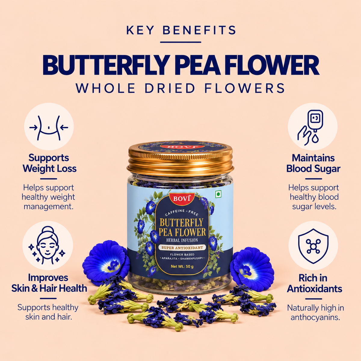 BOVI Butterfly Pea Flower Loose Petals 50gm