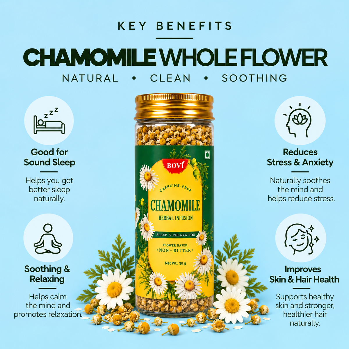 BOVI Chamomile Whole Flower, 30g