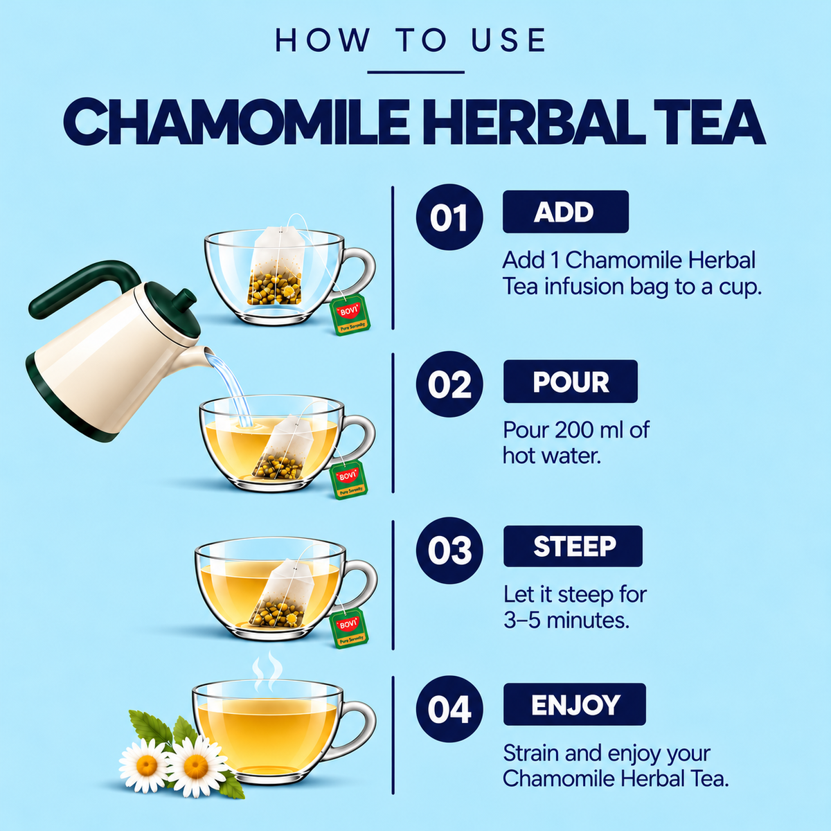 BOVI Chamomile Herbal Tea, 30 Infusion Bags