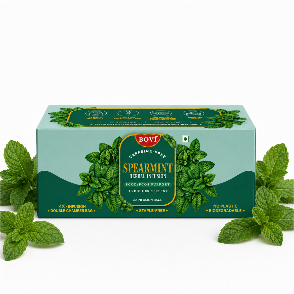 BOVI Spearmint Herbal Tea, 30 Infusion Bags