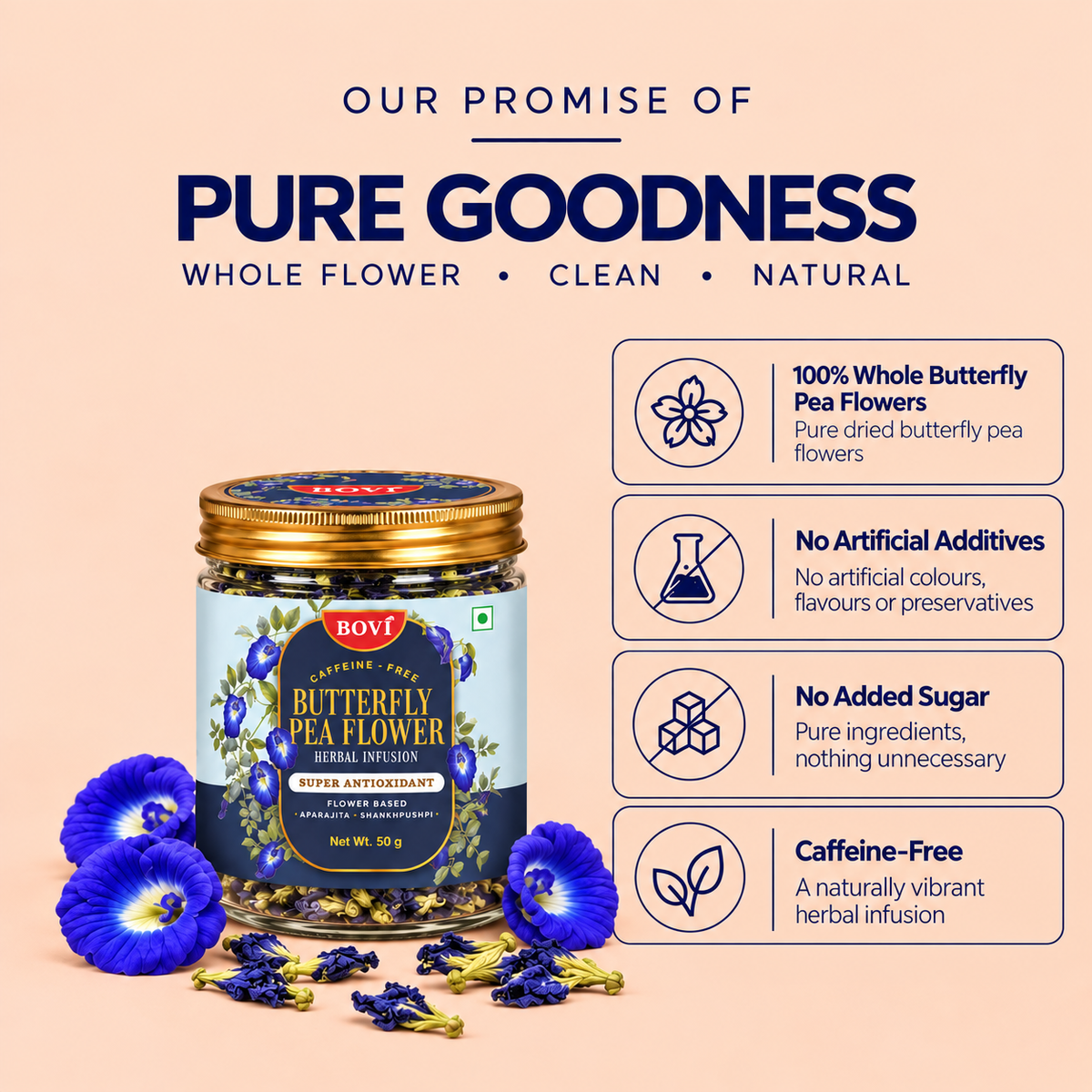 BOVI Butterfly Pea Flower Loose Petals 50gm
