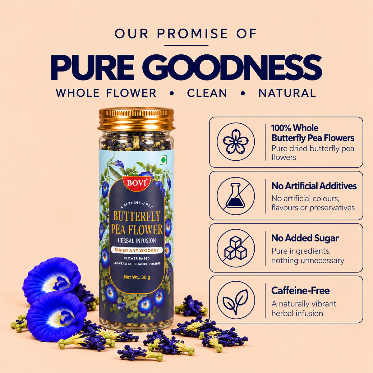 BOVI Butterfly Pea Flower Loose Petals, 30g