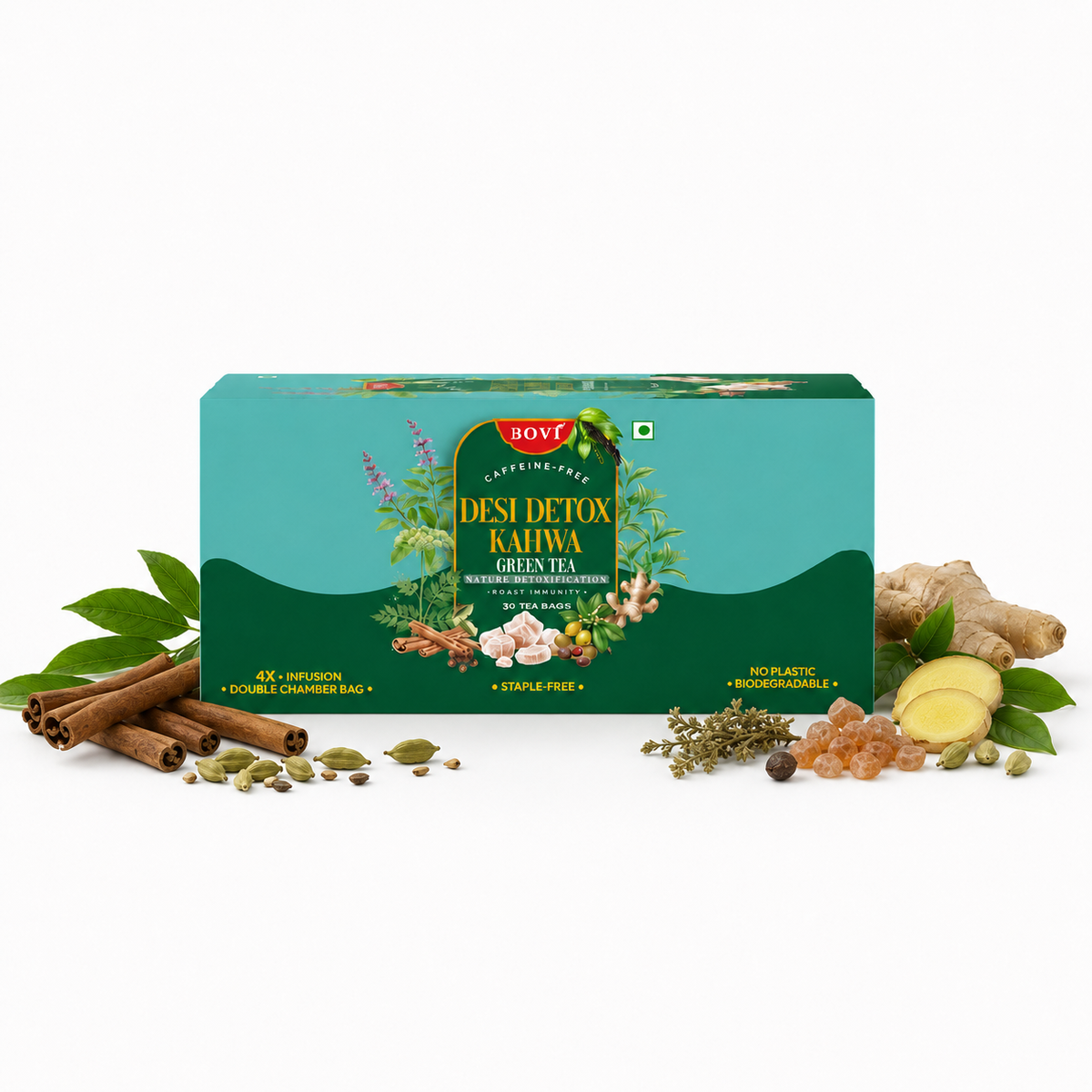 BOVI Desi Detox Kahwa Green Tea, 30 Bags