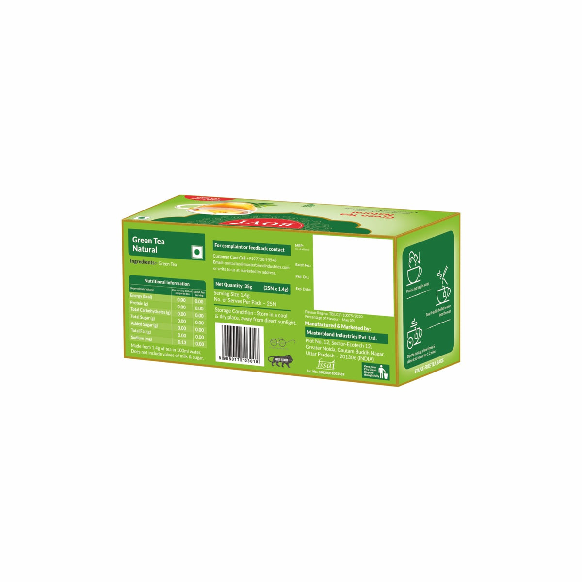 BOVI Natural Green Tea 25 Tea Bags